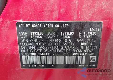 2016 Honda Fit Lx from USA, damaged, VIN JHMGK5H56GX017701